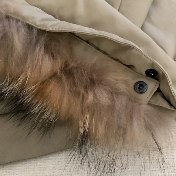 Light olive green jacket with collar 100% genuine raccoon fur size 8 - Picture 6 of 13